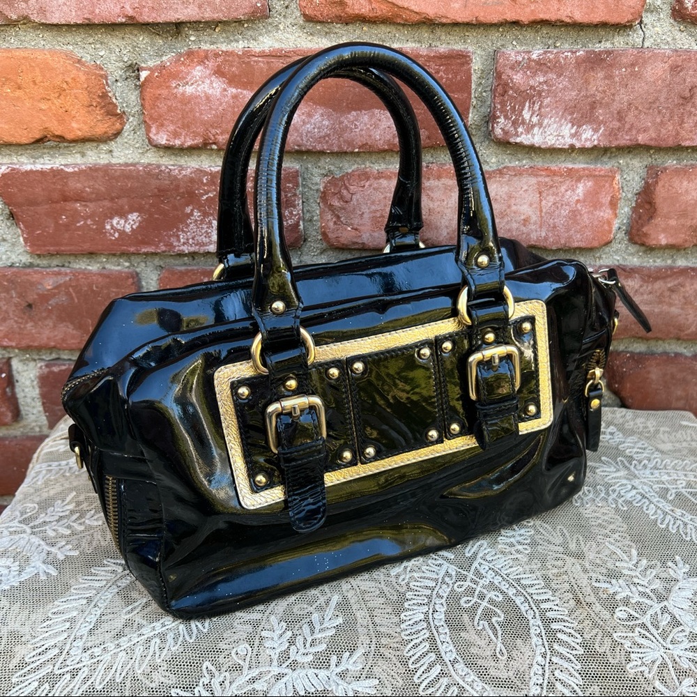 Giudit Italian Black & Gold Patent Leather Handbag Purse